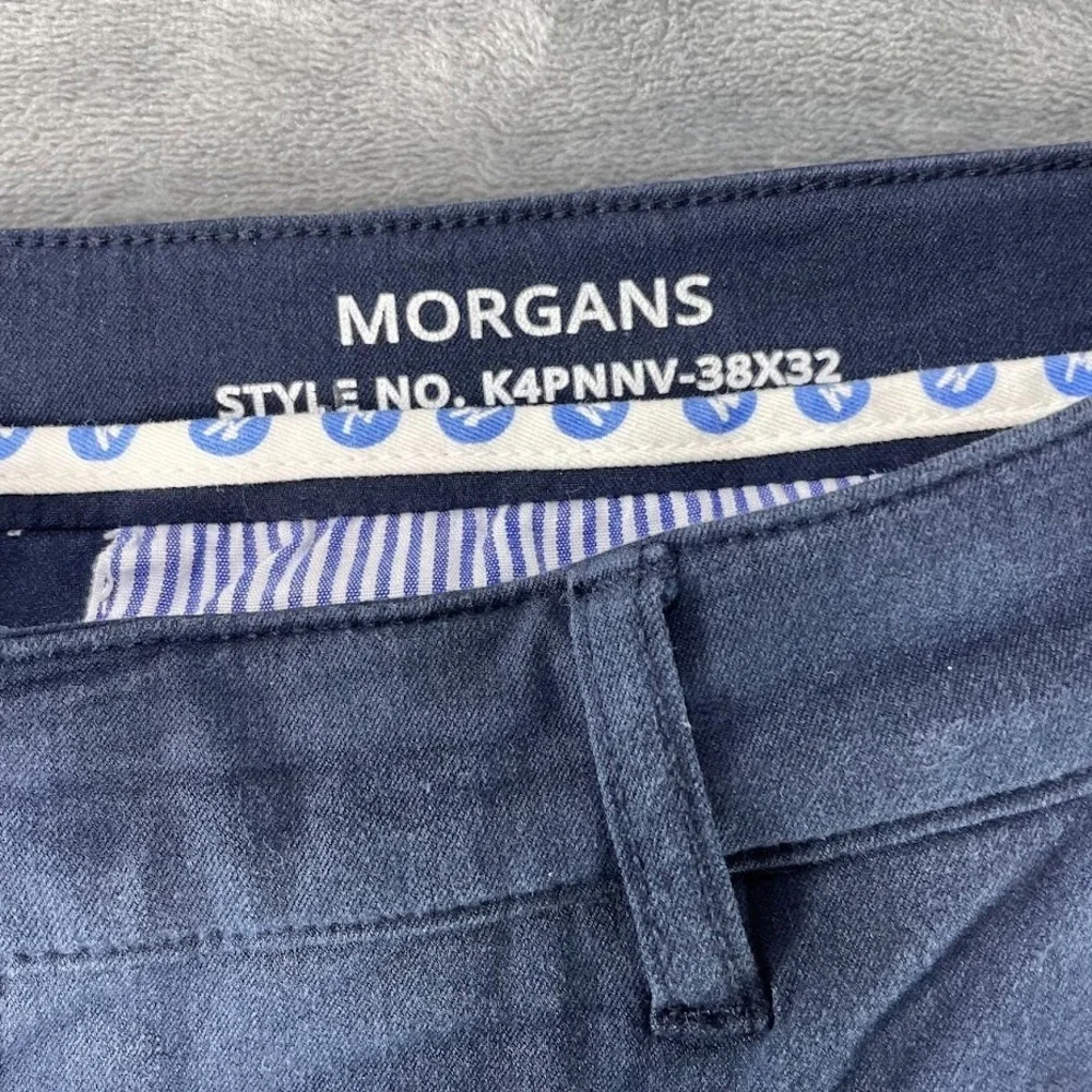 Mugsy Pants Mens 38x32 Morgans‎ Chino Blue Classic Slim Fit Stretch Casual